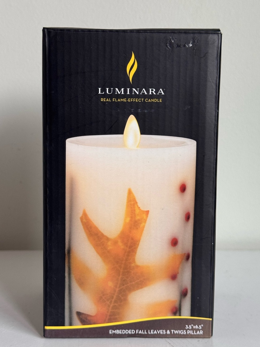 Luminara Flameless Flickering Moving Flame Fall Embedded Leaves Twigs Candle New